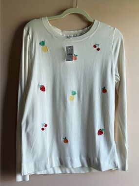 J.Crew Cream Knit Crewneck with Small Fruit